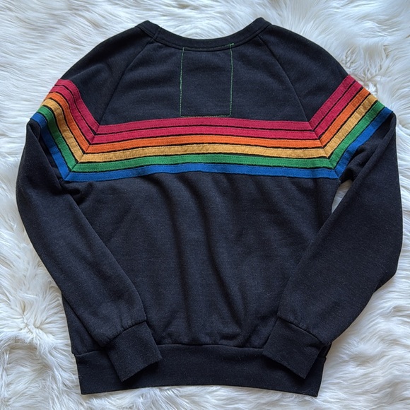 Aviator Nation Retro Crewneck Sweatshirt Rainbow 6 Stripe 🌈 Size XS - Picture 6 of 9